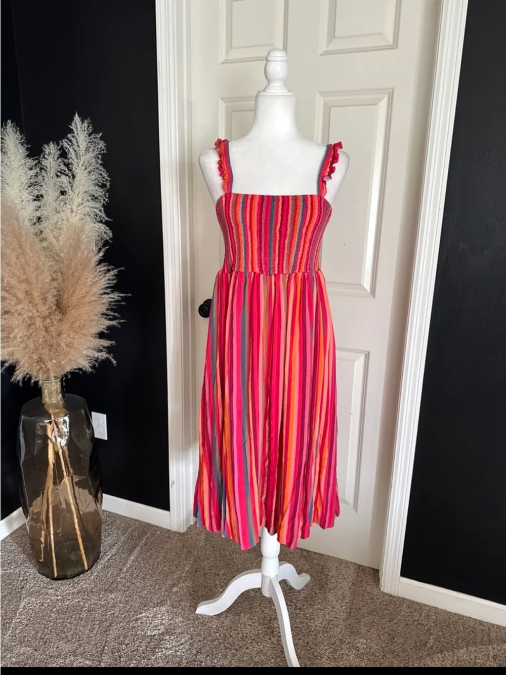 Torrid Midi Chaillis Smocked Tiered Dress in Striped Midi Dress size 0 or Large - Picture 2 of 12